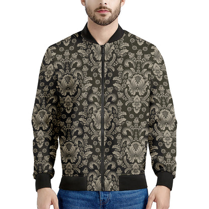 Brown Damask Pattern Print Men's Bomber Jacket