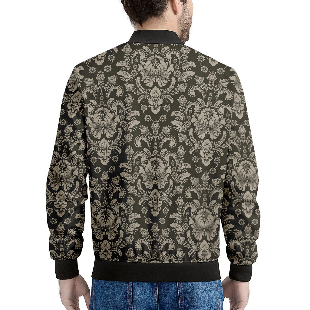 Brown Damask Pattern Print Men's Bomber Jacket