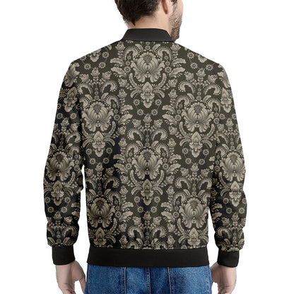 Brown Damask Pattern Print Men's Bomber Jacket