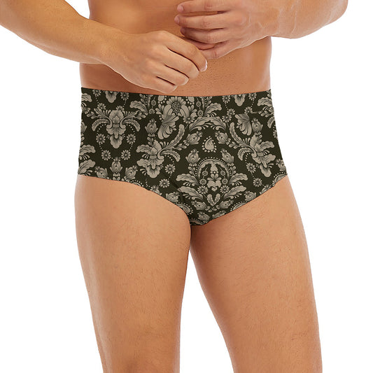 Brown Damask Pattern Print Men's Briefs
