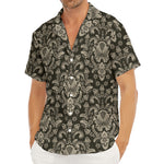 Brown Damask Pattern Print Men's Deep V-Neck Shirt