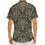 Brown Damask Pattern Print Men's Deep V-Neck Shirt