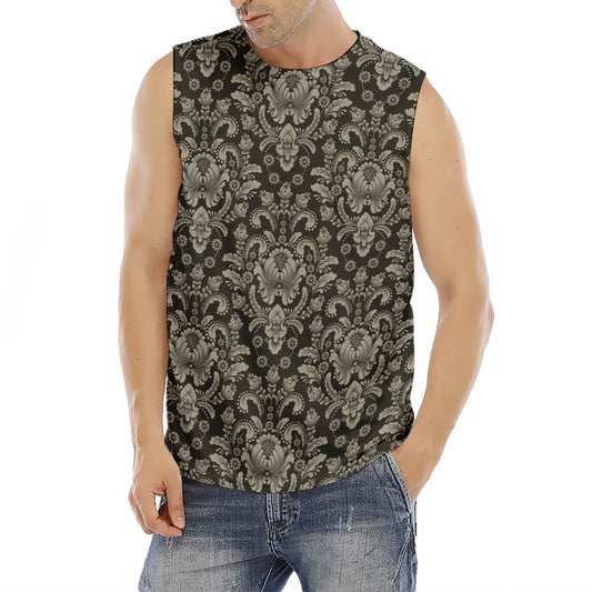 Brown Damask Pattern Print Men's Fitness Tank Top