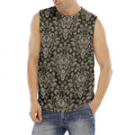 Brown Damask Pattern Print Men's Fitness Tank Top