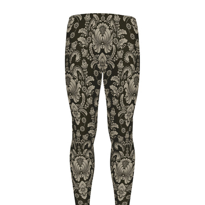 Brown Damask Pattern Print Men's leggings