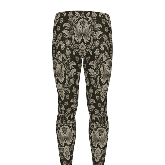 Brown Damask Pattern Print Men's leggings