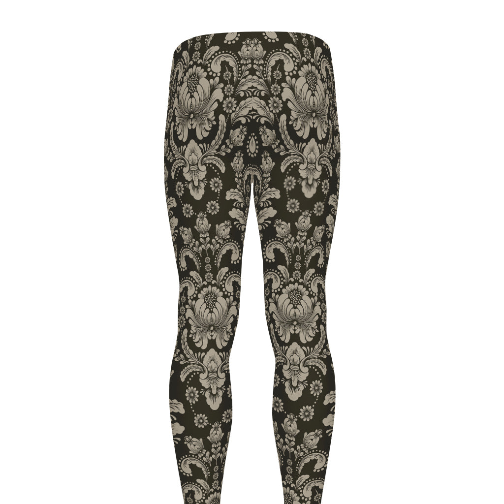 Brown Damask Pattern Print Men's leggings