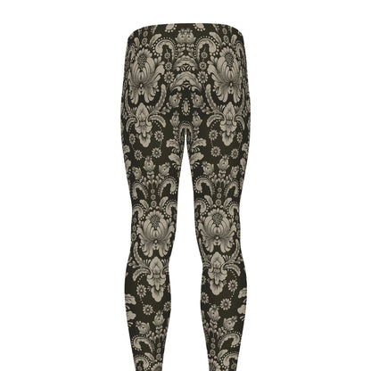 Brown Damask Pattern Print Men's leggings
