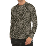 Brown Damask Pattern Print Men's Long Sleeve Rash Guard