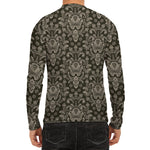 Brown Damask Pattern Print Men's Long Sleeve Rash Guard