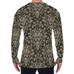 Brown Damask Pattern Print Men's Long Sleeve T-Shirt
