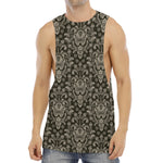 Brown Damask Pattern Print Men's Muscle Tank Top