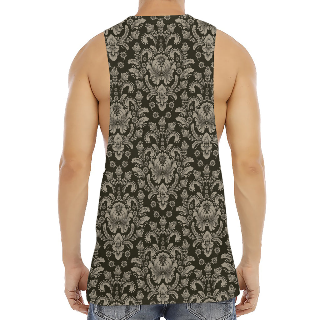 Brown Damask Pattern Print Men's Muscle Tank Top