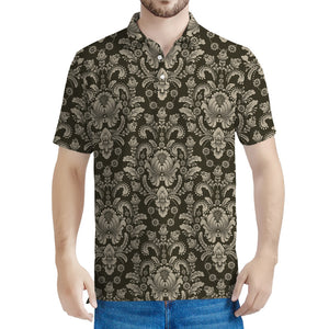 Brown Damask Pattern Print Men's Polo Shirt
