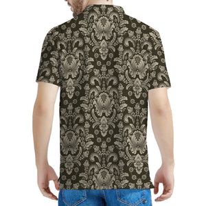 Brown Damask Pattern Print Men's Polo Shirt