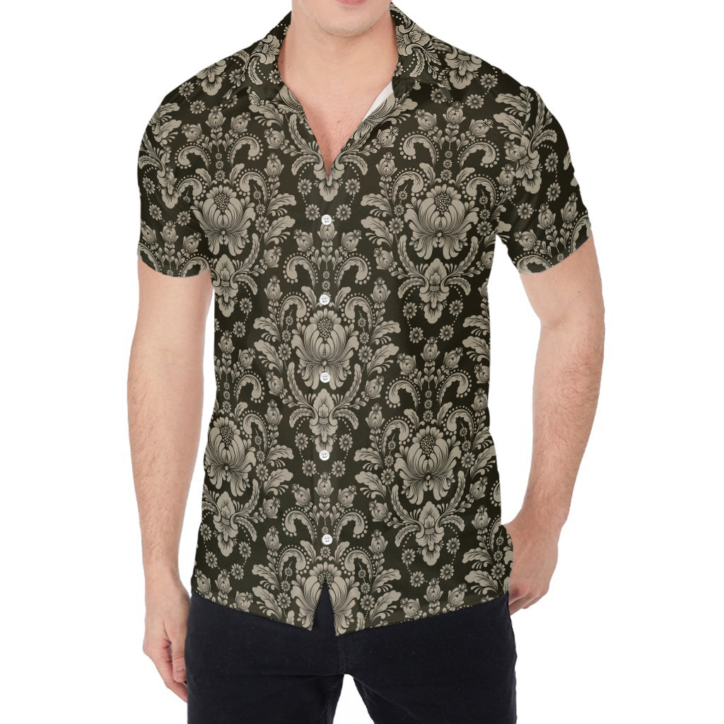 Brown Damask Pattern Print Men's Shirt