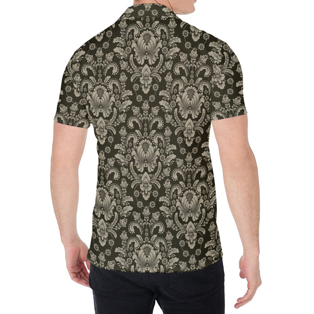 Brown Damask Pattern Print Men's Shirt