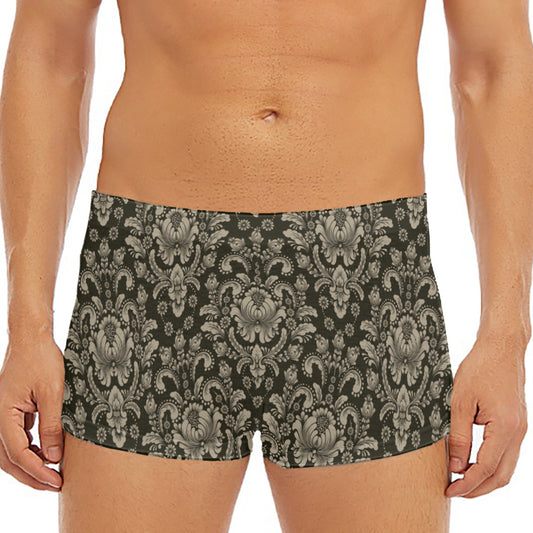 Brown Damask Pattern Print Men's Short Boxer Briefs