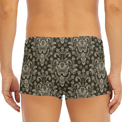 Brown Damask Pattern Print Men's Short Boxer Briefs