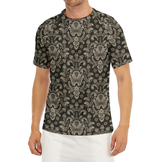 Brown Damask Pattern Print Men's Short Sleeve Rash Guard