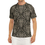 Brown Damask Pattern Print Men's Short Sleeve Rash Guard