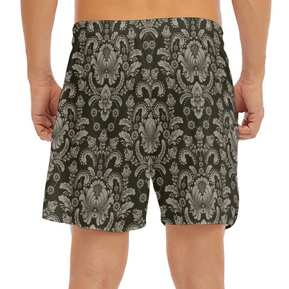 Brown Damask Pattern Print Men's Split Running Shorts
