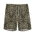 Brown Damask Pattern Print Men's Athletic Shorts