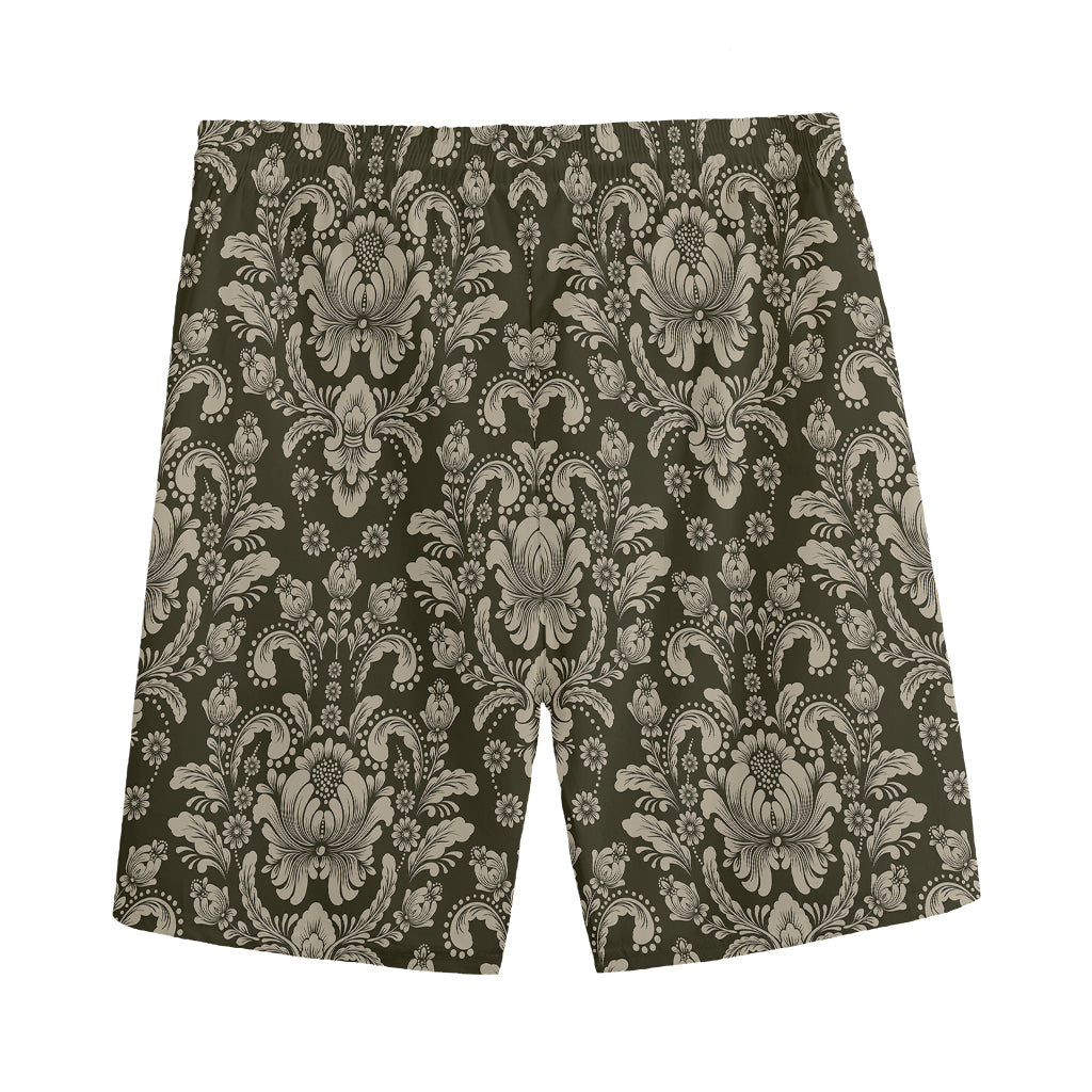 Brown Damask Pattern Print Men's Sports Shorts