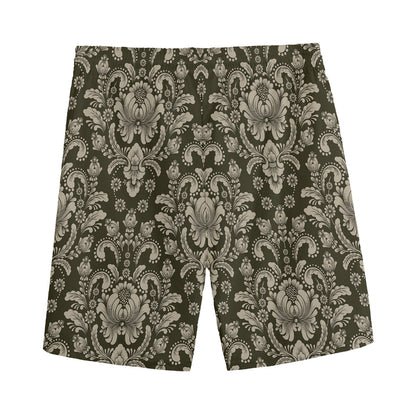 Brown Damask Pattern Print Men's Sports Shorts