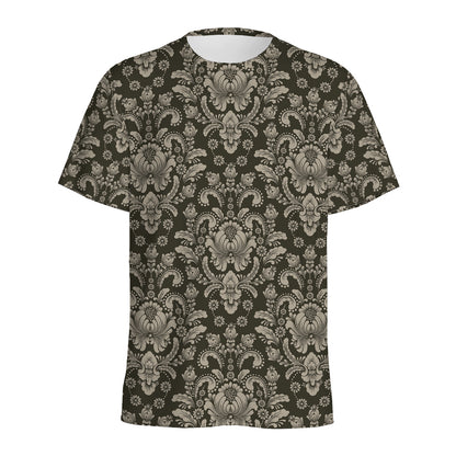 Brown Damask Pattern Print Men's Sports T-Shirt