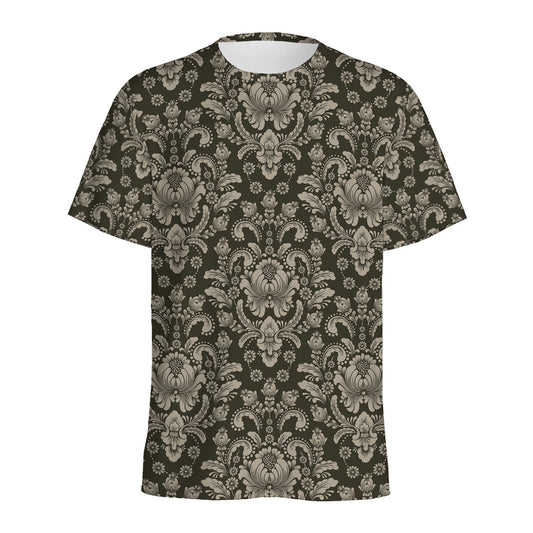 Brown Damask Pattern Print Men's Sports T-Shirt