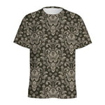 Brown Damask Pattern Print Men's Sports T-Shirt