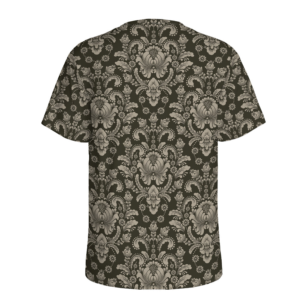 Brown Damask Pattern Print Men's Sports T-Shirt
