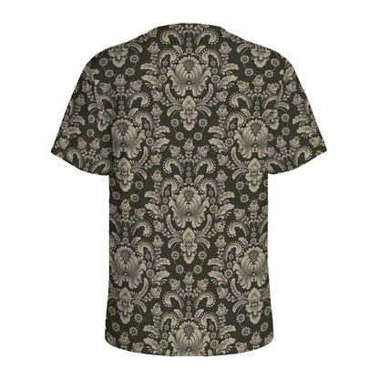 Brown Damask Pattern Print Men's Sports T-Shirt