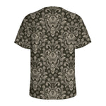 Brown Damask Pattern Print Men's Sports T-Shirt