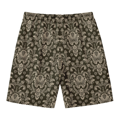 Brown Damask Pattern Print Men's Swim Trunks