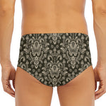 Brown Damask Pattern Print Men's Triangle Swim Briefs