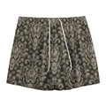 Brown Damask Pattern Print Mesh Shorts