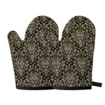 Brown Damask Pattern Print Oven Mitts