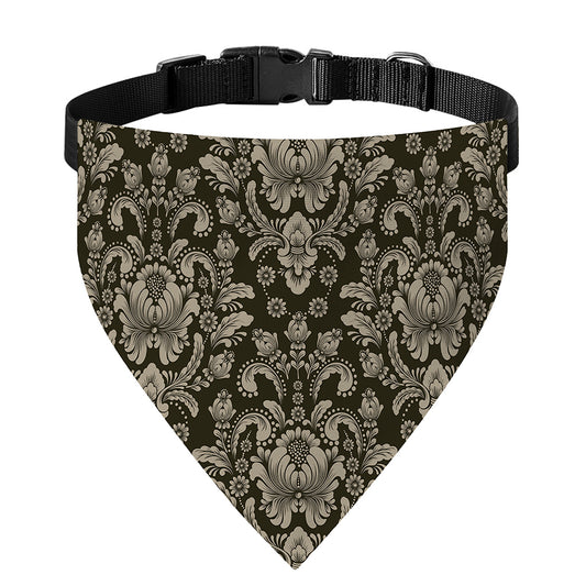 Brown Damask Pattern Print Over The Collar Dog Bandana