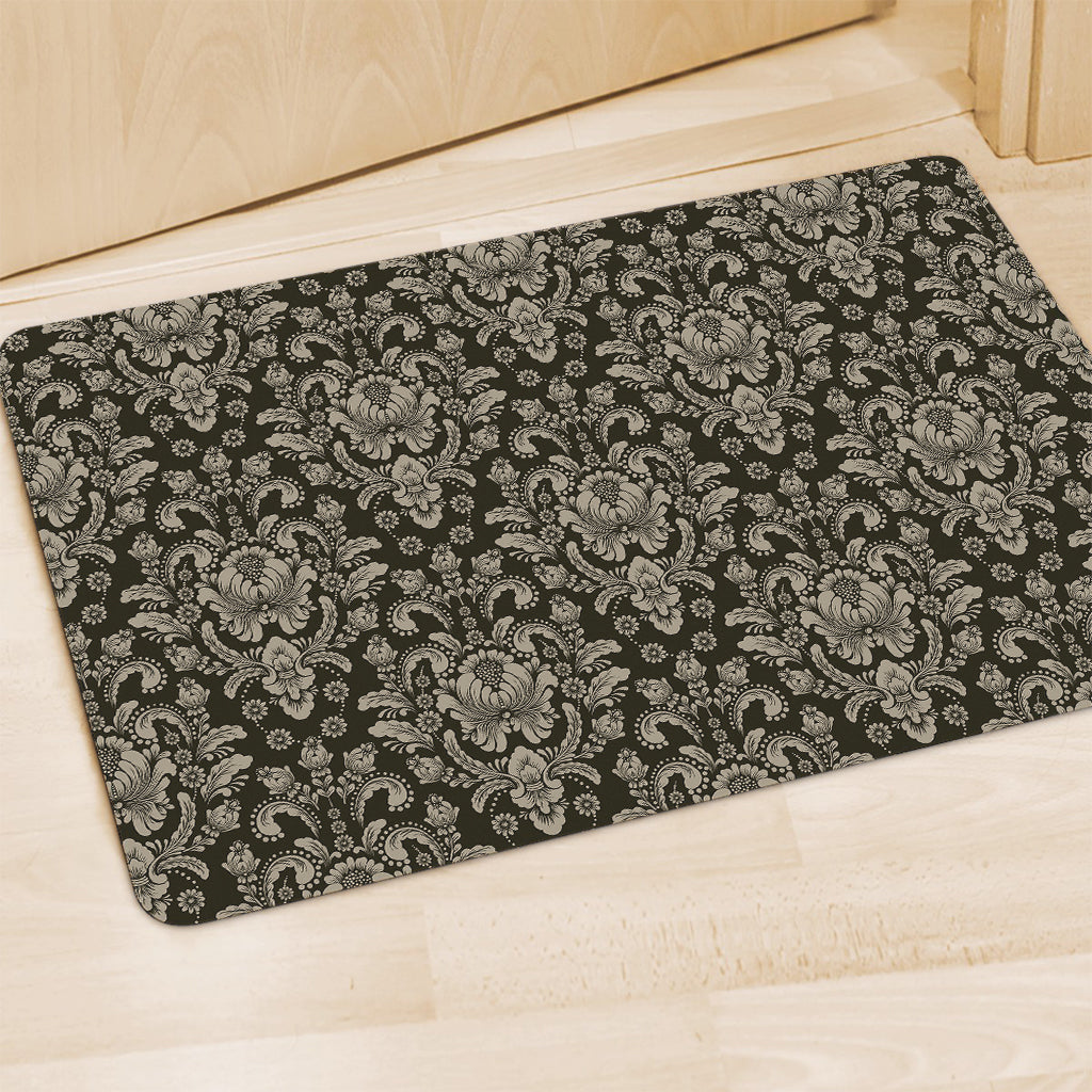 Brown Damask Pattern Print Polyester Doormat