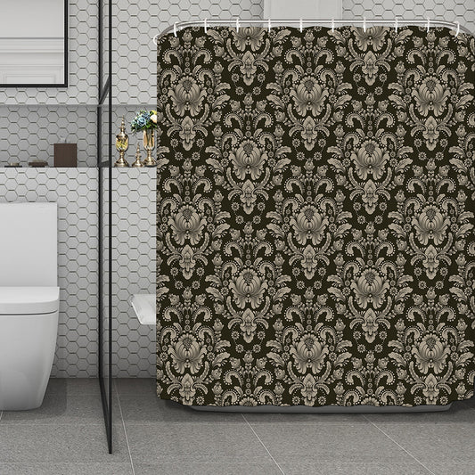 Brown Damask Pattern Print Polyester Shower Curtain