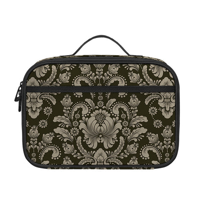 Brown Damask Pattern Print Portable Lunch Bag