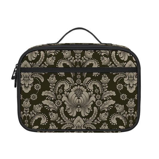 Brown Damask Pattern Print Portable Lunch Bag