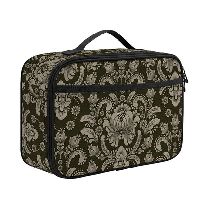Brown Damask Pattern Print Portable Lunch Bag