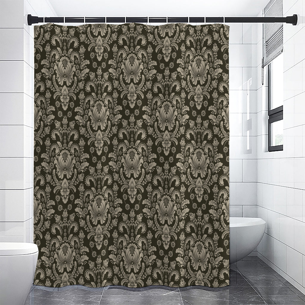 Brown Damask Pattern Print Premium Shower Curtain