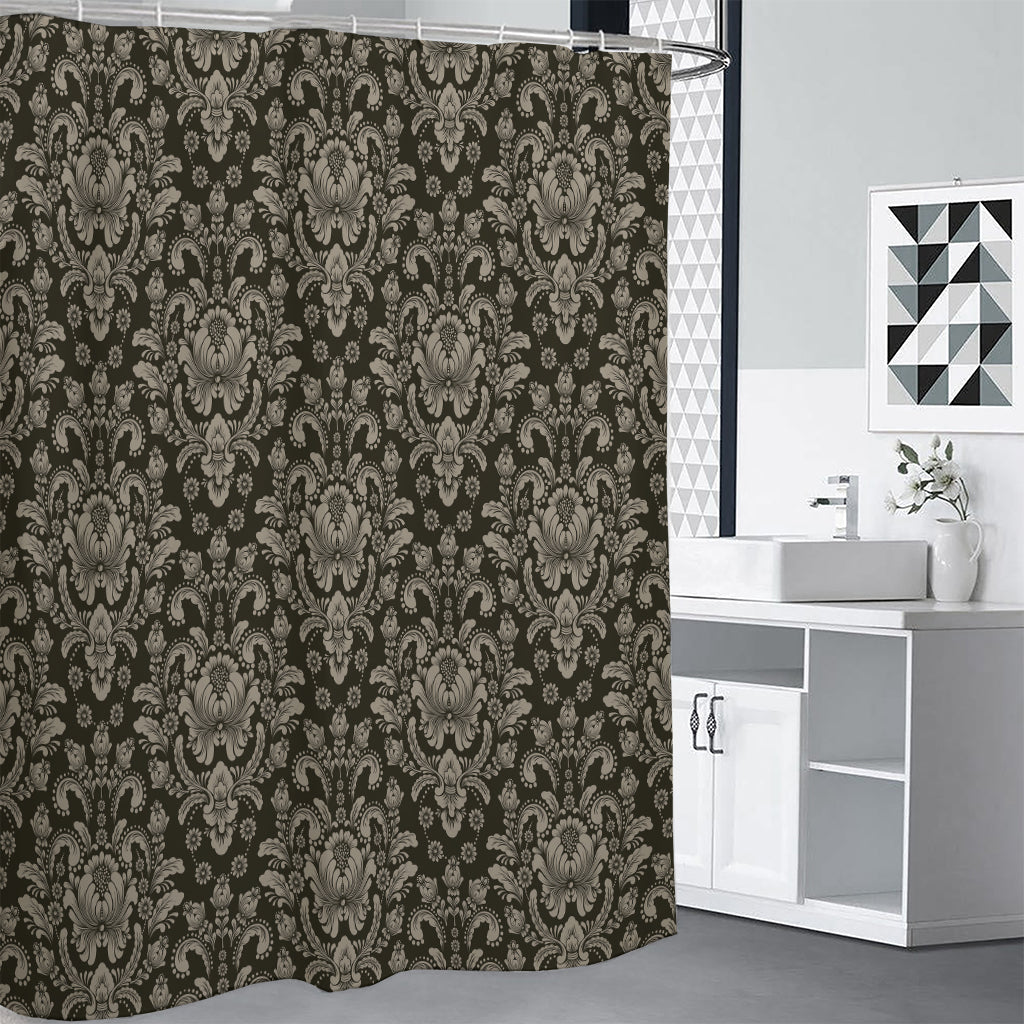 Brown Damask Pattern Print Premium Shower Curtain