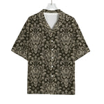Brown Damask Pattern Print Rayon Hawaiian Shirt