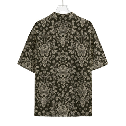Brown Damask Pattern Print Rayon Hawaiian Shirt