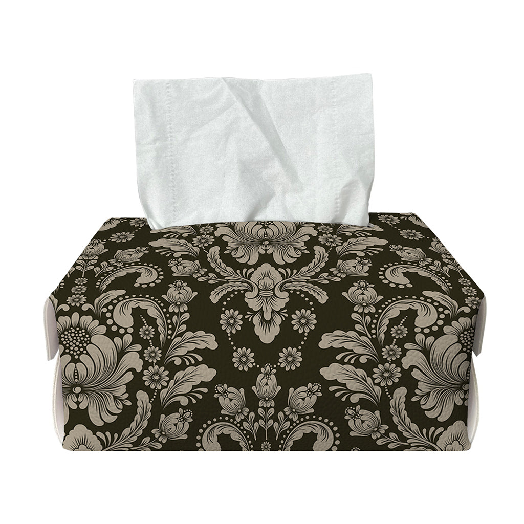 Brown Damask Pattern Print Rectangle Tissue Box Cover